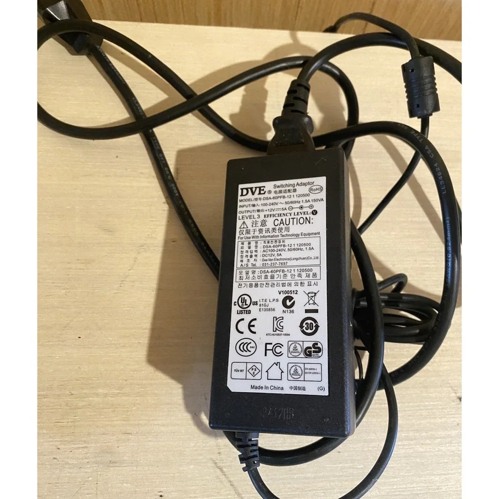 Genuine 60W DVE AC DC Switching Adaptor 12V 5A Model DSA-60PFB-12 1 120500 OEM